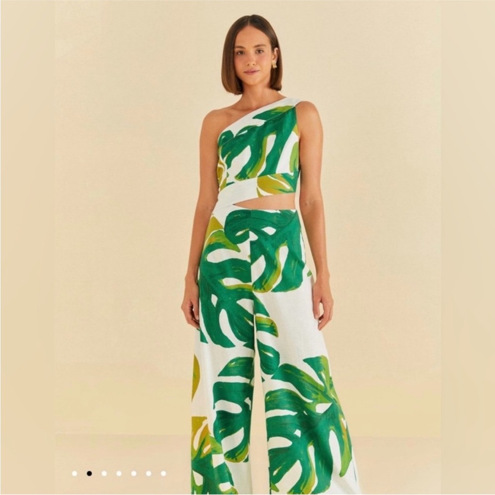 FARM Rio Green Monstera One-Shoulder Jumpsuit